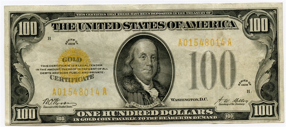 It's a $100 bill,
but it says that $100 in gold shall be paid to the bearer on demand