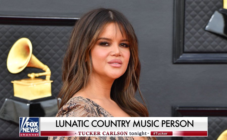 Maren Morris with the chyron 
'Lunatic Country Music Person.'