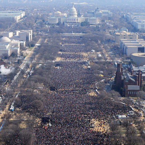 The people are so small
they are indistinguishable from trees and bushes