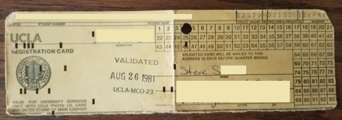 A very old, paper student ID