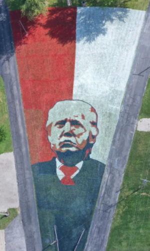 A massive image of Trump covers
the entire lawn