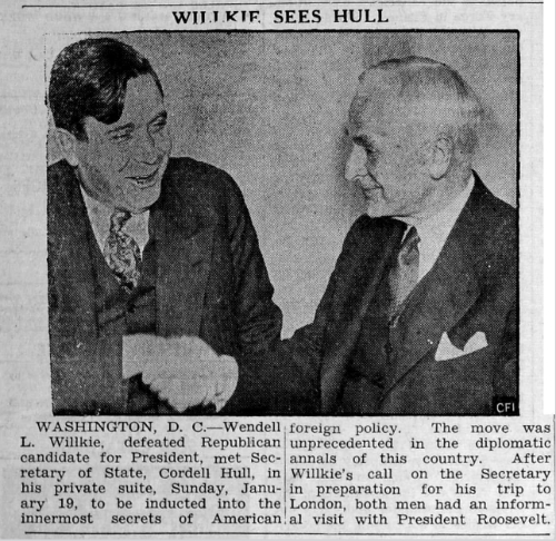The headline is 
'Willkie Sees Hull,' and the story is about how Willkie is going to be let in on the secrets of American foreign policy