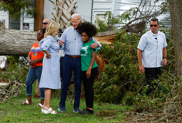 Biden consoling a Florida woman after Hurricane Idalia