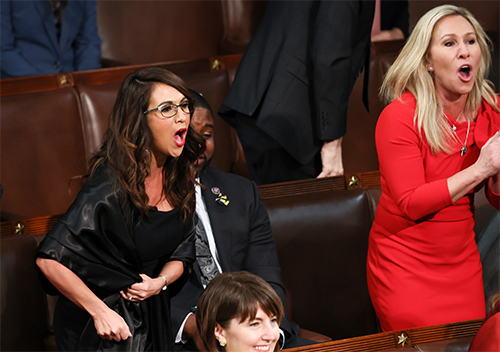 Lauren Boebert and Marge Greene heckling during the State of the Union