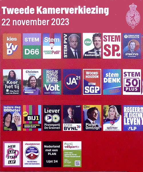 Billboard with Dutch political parties' signs