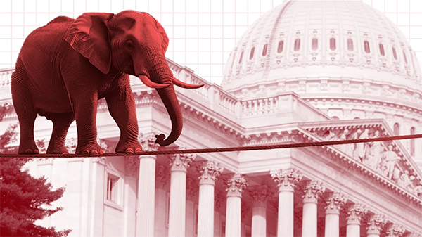 Elephant on a tightrope in front of the Capitol
