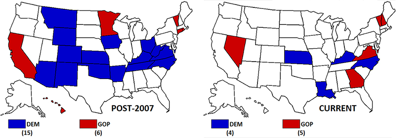 Gubernatorial maps 2007 and 2022