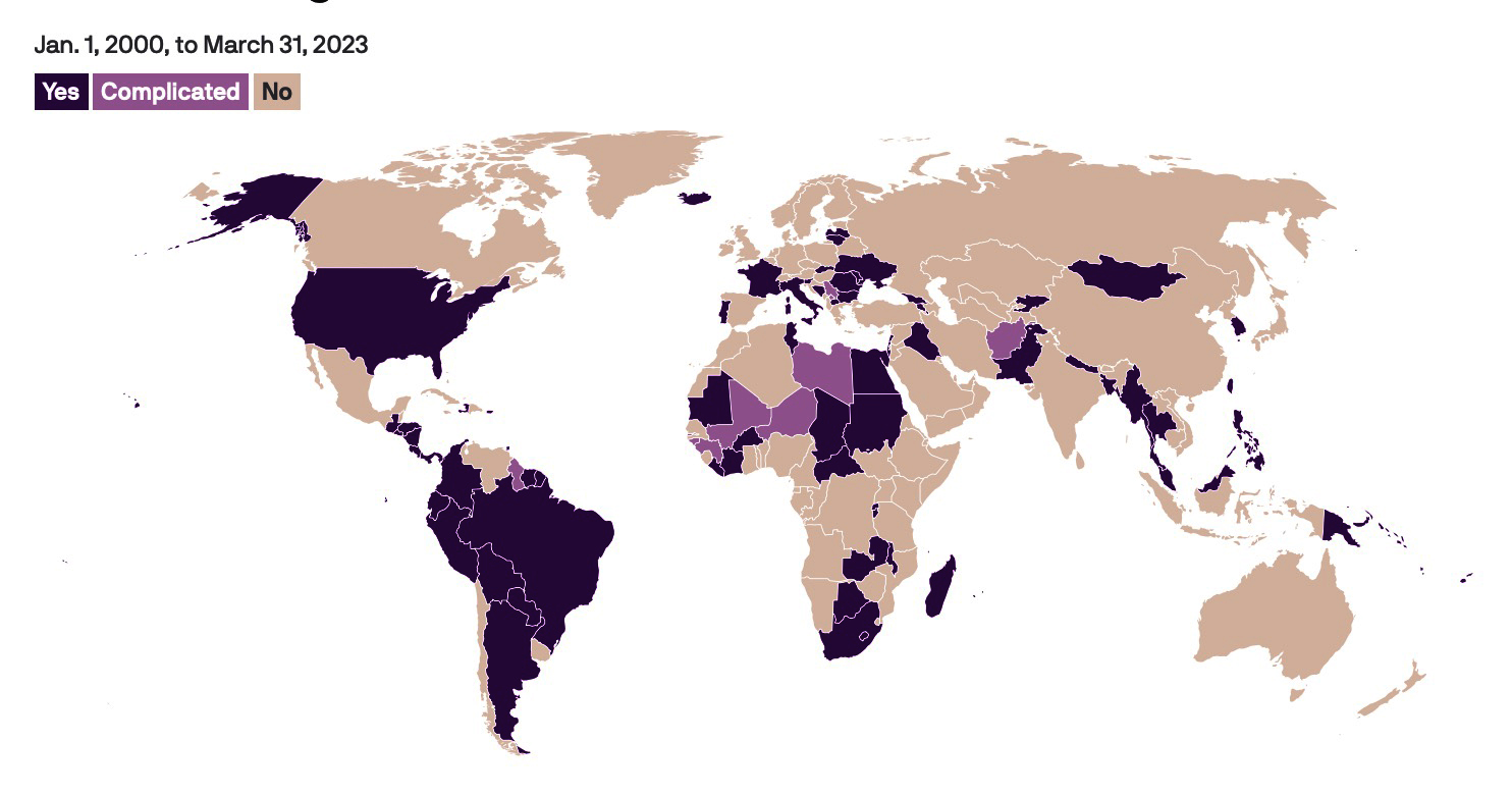 Map where leaders have been indicted since 2000