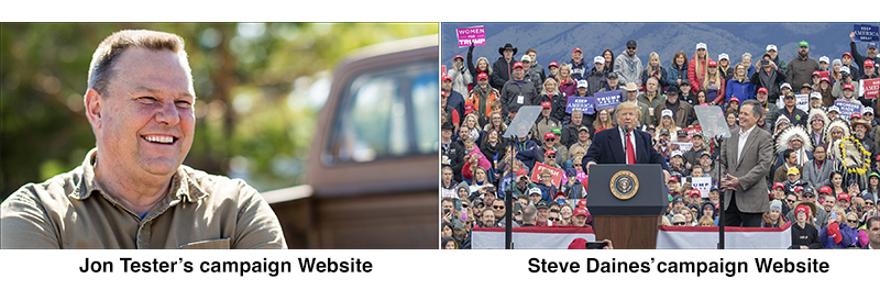 Photos on the websites of Jon Tester and Steve Daines