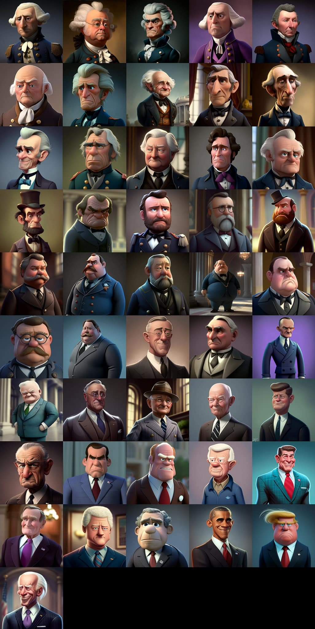 They are all rendered in a style reminiscent
of Pixar films