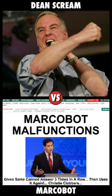 Dean screaming; A headline that says 'Marcobot Malfunctions'