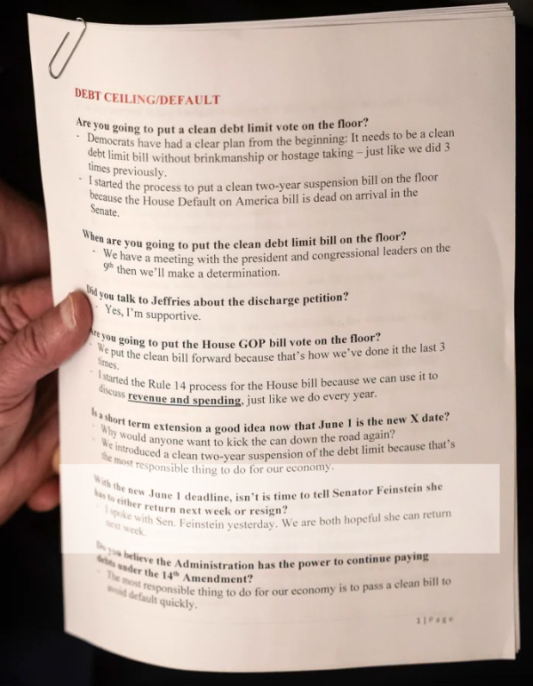 It's a list of questions and potential
answers to those questions; most have to do with the debt ceiling