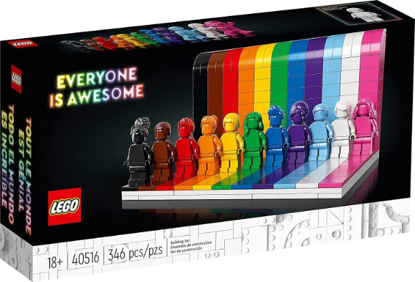 Everyone is awesome lego set, with
bricks and Lego people in every color of the rainbow.