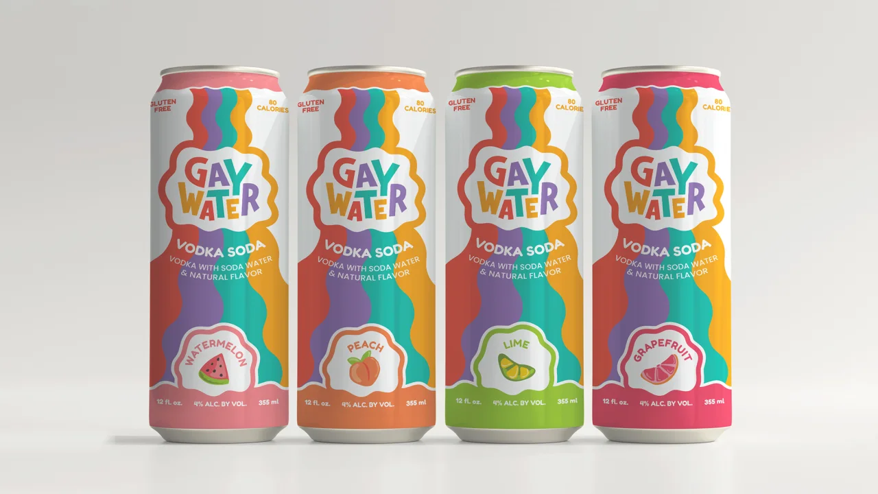 Cans of Gay Water, which make clear that
it's a vodka seltzer