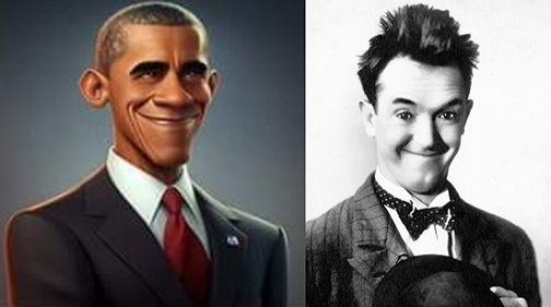 Stan Laurel of Laurel and Hardy next to the Obama pic