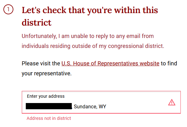 It's the error message you get when you are not in the member's district