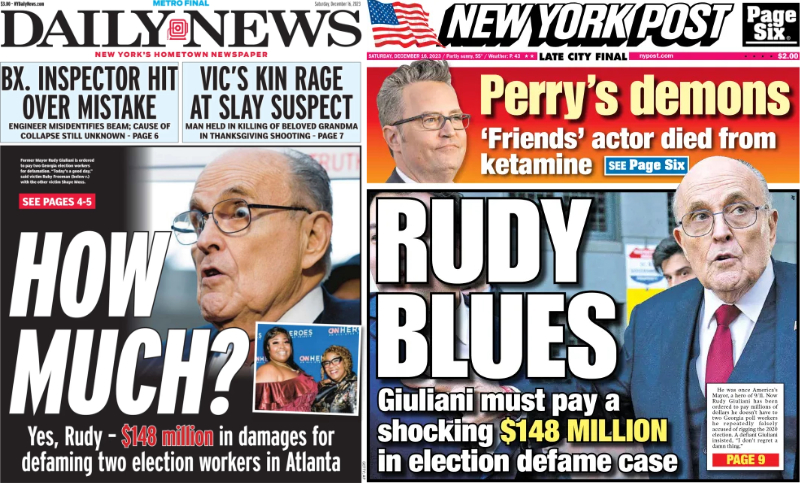 The New York Daily News has
the headline 'How Much?' while The New York Post has the headline 'Rudy Blues.'