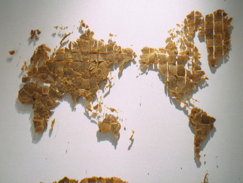 A world map carved from spam