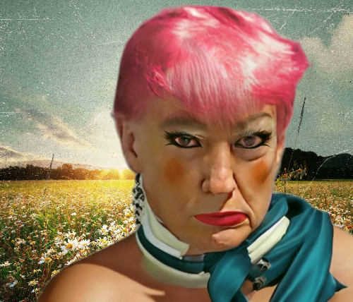 The Trump mugshot Photoshopped to make him look like a drag queen