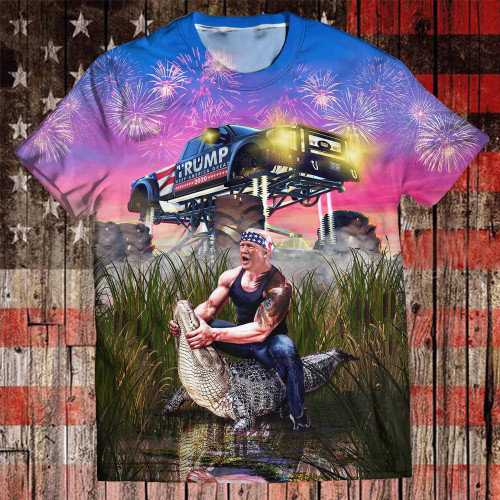 A Trump shirt with him wrestling an alligator