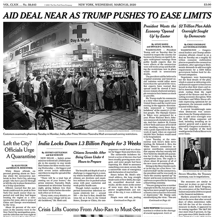 NYT page for March 25, 2020