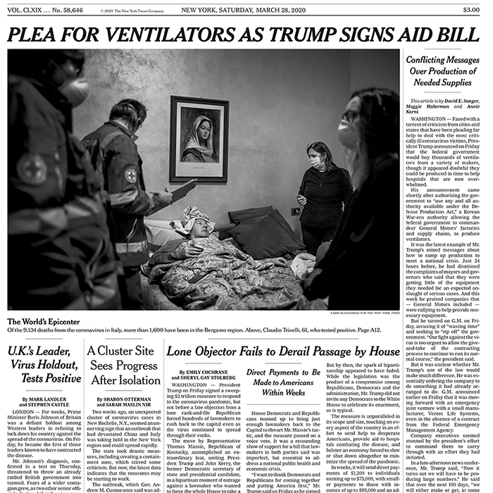 NYT page for March 28, 2020