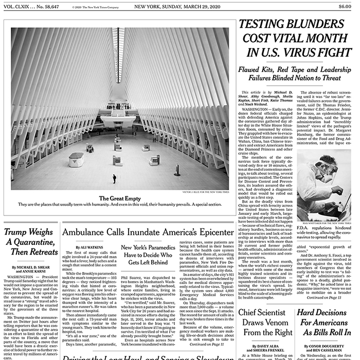 NYT page for March 29, 2020