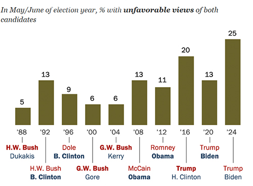 Percentage of voters who hated both candidates by year