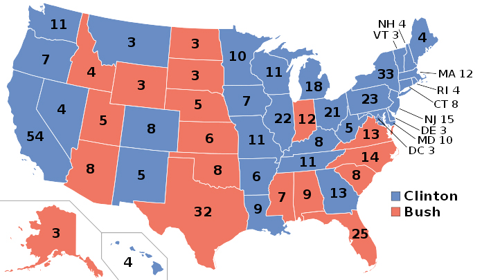 Electoral college map 1992