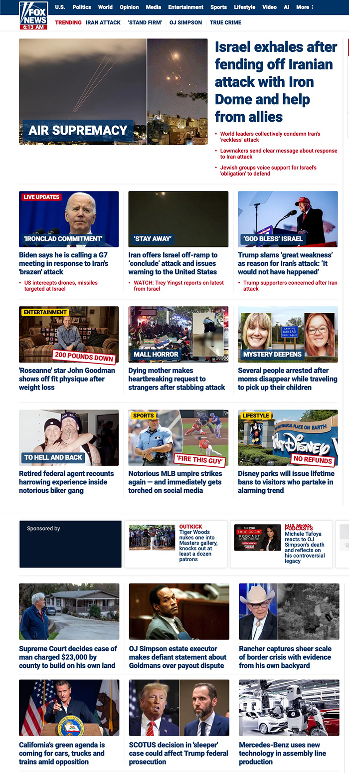 Fox News Website on April 14, 2024