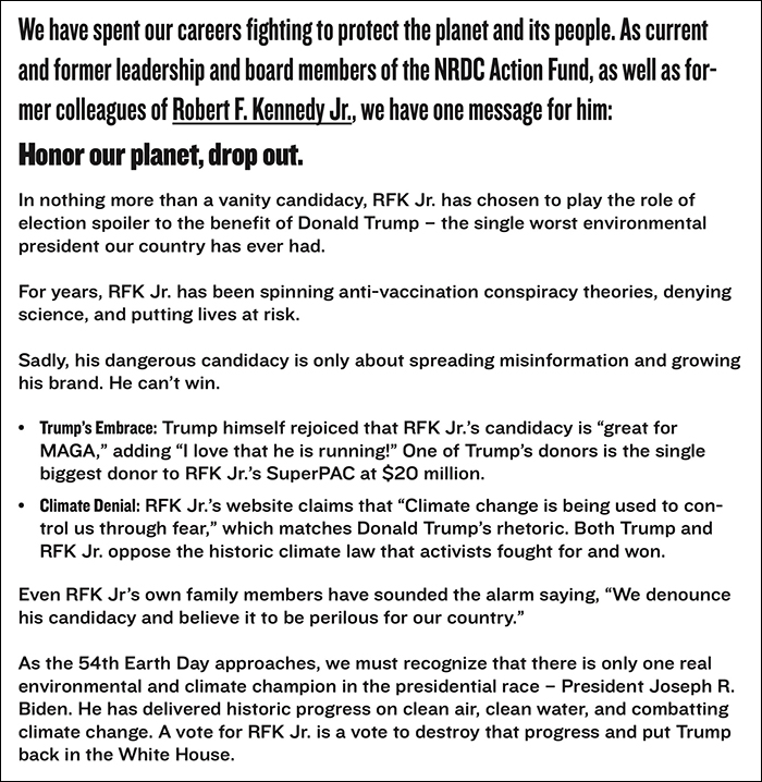 Text of ad attacking Robert Kennedy Jr. on the environment