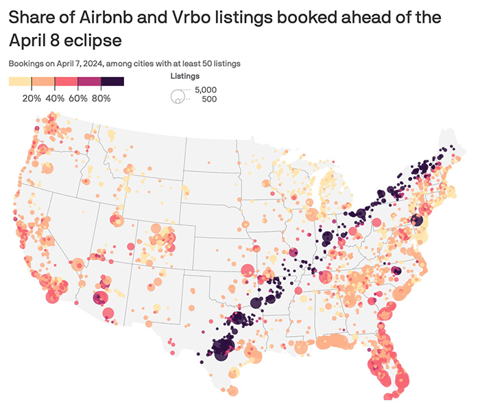 Airbnb listings along the path of totality