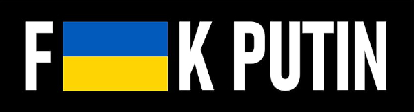 It says F--K Putin, with the UC replaced by a Ukrainian flag