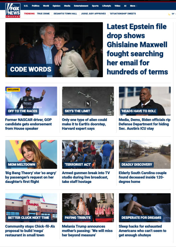 The lead story is about Jeffrey Epstein, and 
the other nine stories are about mostly trivial stuff