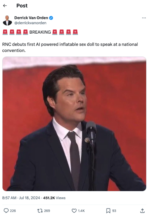 RNC debuts first Al powered inflatable sex doll to speak at a national convention.