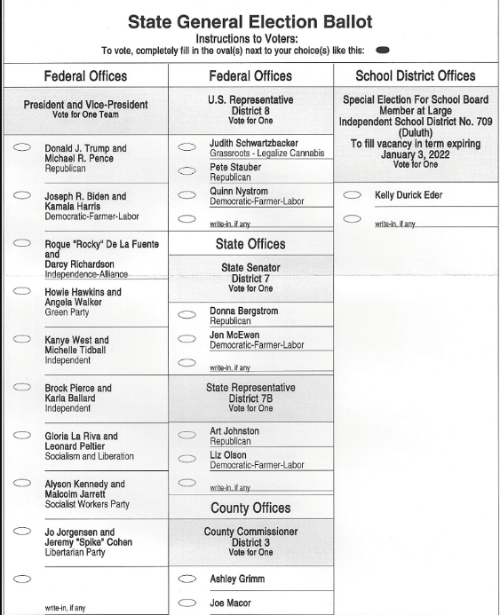 The second line says: 'Joseph R. Biden
and Kamala Harris; Democrat-Farmer-Labor