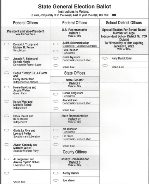 The second line says: 'Joseph R. Biden
and Kamala Harris; Democrat-Farmer-Labor