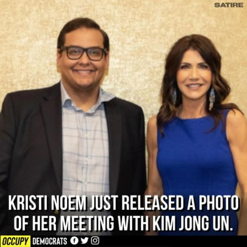 A meme showing Kristi Noem with
'Kim Jong-Un' (but really 'George Santos')