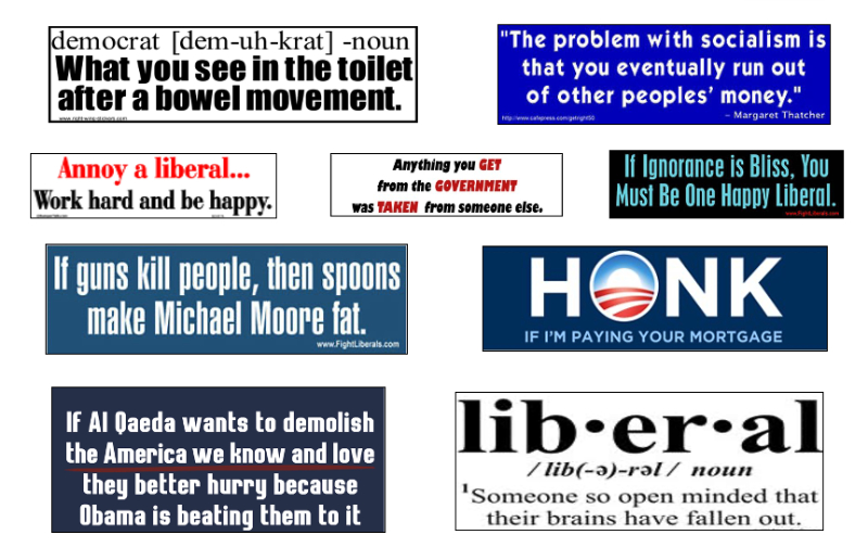 The best one is probably the one that says
'If ignorance is bliss, you must be one happy liberal'