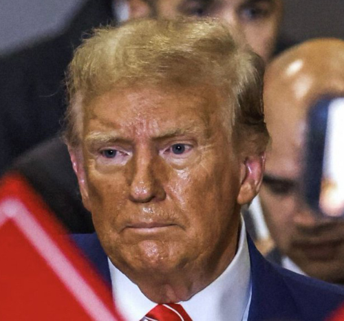 Trump wearing very dark, very orange makeup