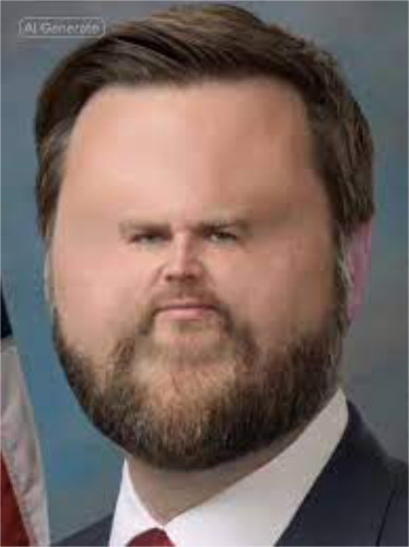 Vance with a giant
head and a tiny face