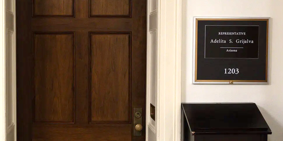 The office door of Rep.-elect Adelita Grijalva