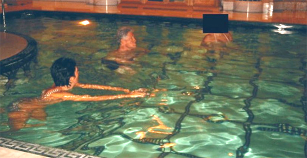 Ghislaine Maxwell, Bill Clinton and blacked out minor swimming in a swimming pool