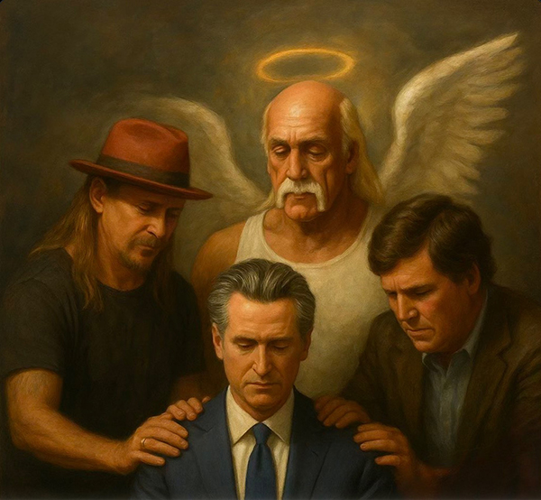 Hulk Hogan, Kid Rock and Sean Hannity praying over Newsom