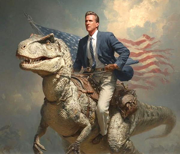 Gavin Newsom on a raptor