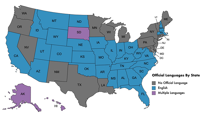 Map showing official languages by state