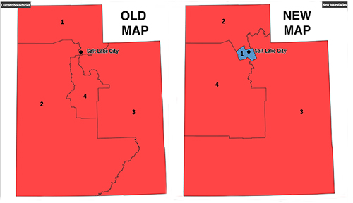 Old and new Utah congressional maps