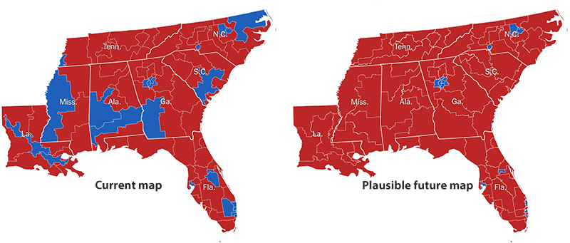 Current House map compared to new one if VRA is struck down and
legislatures remove all majority-Black districts