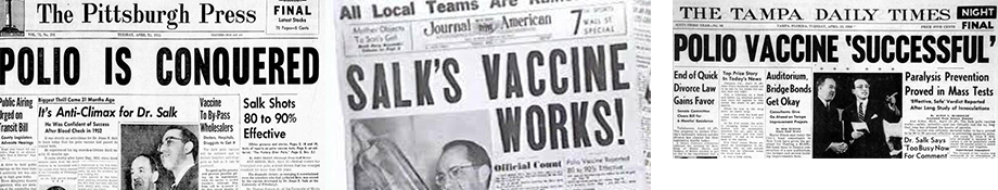 Newspaper headlines about Salk vaccine