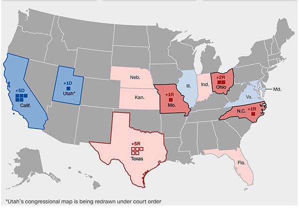 States that have regerrymandered their maps in 2025
